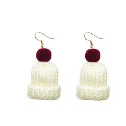 Weihnachtsohrringe Ohrringe Weihnachten Weihnachtssimulation Kreative Ohrringe Ohrringe Niedliche Wolle Wollknäuel Strickmütze Ohrringe Ohrhaken Geschenke für Frauen Ohrringe Silber (White, One Size) von Xbemkste