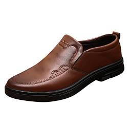 Xbemkste Mokassins Slipper Herren Leder Slip On Fahren Schuhe Leicht Weich Loafers Handgefertigt Flache Business Schuhe (V1-Brown, 44) von Xbemkste