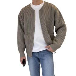 Trendy Cardigan for Men, Sweater Cardigan,Zip Up Cardigan Trendy Solid Warm Knit Jacket Tops (Khaki,XL) von Xcllwhy