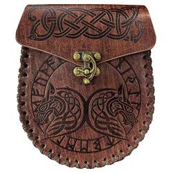 Vintage Medieval Nordic Embossed Leather Belt Bag, Renaissance Belt Bag for Women Men, Medieval Belt Pouch Set, Renaissance Belt Accessories (B) von Xcllwhy