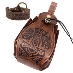 Vintage Medieval Nordic Embossed Leather Belt Bag, Renaissance Belt Bag for Women Men, Medieval Belt Pouch Set, Renaissance Belt Accessories (G with Belt) von Xcllwhy