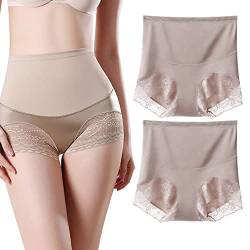 Xcllwhy 2pack Hot Style Silky High Waist Shaping Panties for Women Tummy Control, Slimming Underwear, High Waisted Lace Underwear Sexy for Women (Champagne,M) von Xcllwhy