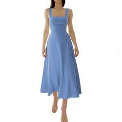 Xcllwhy New Women's Thick Straps Midi Dress,Summer Midi Slip Dres Sleeveless (Light Blue,M) von Xcllwhy