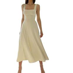 Xcllwhy New Women's Thick Straps Midi Dress,Summer Midi Slip Dres Sleeveless (beige,S) von Xcllwhy