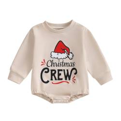 Baby Unisex Weihnachten Sweatshirt Langarm Rundhalsausschnitt Cartoon Muster Jumpsuit Sweatshirt Weihnachtsmann Druck Oversized Romper Sweatshirt Weihnachten Outfit (Beige-A, 0-3 Months) von Xeadoffubio