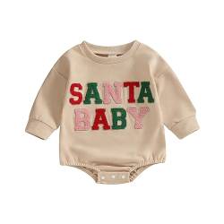 Baby Unisex Weihnachten Sweatshirt Langarm Rundhalsausschnitt Cartoon Muster Jumpsuit Sweatshirt Weihnachtsmann Druck Oversized Romper Sweatshirt Weihnachten Outfit (Beige-C, 12-18 Months) von Xeadoffubio