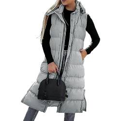 Damen Winter Lange Daunenweste Ärmellose Lange Steppweste Mit Kapuze Leicht Winterjacke Winterweste Daunenmantel Outdoor Puffer Jacke Winter Warm Longweste Streetwear Winter Outfit (Grau, L) von Xeadoffubio