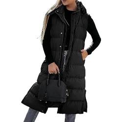 Damen Winter Lange Daunenweste Ärmellose Lange Steppweste Mit Kapuze Leicht Winterjacke Winterweste Daunenmantel Outdoor Puffer Jacke Winter Warm Longweste Streetwear Winter Outfit (Schwarz, XL) von Xeadoffubio