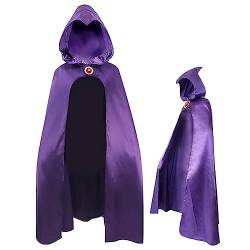 Teen Titans Kostüm,Raven Cosplay Kostüm Umhang mit Kapuze Kostüm roter Edelsteingürtel Overall Halloween Anzug für Damen (Cape, M) von XehCaol