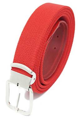 Hochwertiger Elastik- Stoffgürtel von Xeira® - Uni Rot mit Roten Leder von Xeira