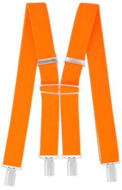 Xeira Hochwertige Unisex Hosenträger in H Form mit 4 stabilen Clips 35mm Breit in Uni Farben und Gestreift für Damen und Herren (Neon Orange) von Xeira