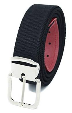 Xeira Hochwertiger Elastik- Stoffgürtel Uni Schwarz mit Roten Leder Endstück von Xeira