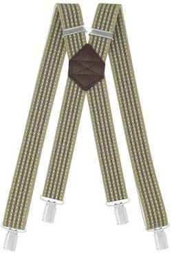 Xeira Hosenträger Beige Schwarz GST08 Standard Länge X Design für Herren und Damen mit 4 soliden Clips und Schwarzen Leder von Xeira