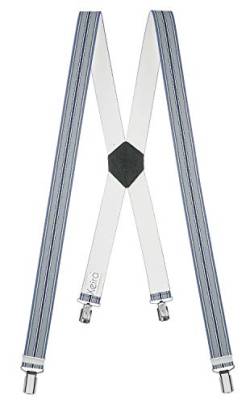 Xeira Hosenträger Blau GST03 Standard Länge X Design für Herren und Damen mit 4 soliden Clips und Schwarzen Leder von Xeira