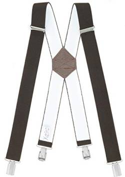Xeira Hosenträger Braun Standard Länge für Herren und Damen mit 4 soliden Clips und Braunes Leder von Xeira