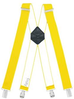 Xeira Hosenträger Gelb Standard Länge X Design für Herren und Damen mit 4 soliden Clips und Schwarzen Leder von Xeira