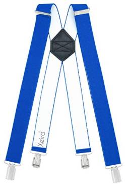 Xeira Hosenträger Königsblau Standard Länge X Design für Herren und Damen mit 4 soliden Clips und Schwarzen Leder von Xeira