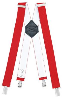 Xeira Hosenträger Rot Standard Länge X Design für Herren und Damen mit 4 soliden Clips und Schwarzen Leder von Xeira