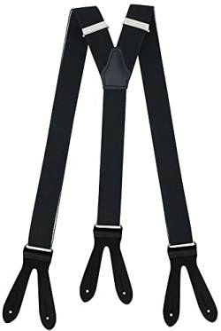 Xeira Hosenträger Schwarz mit Schwarzen Lederriemen zum Knöpfen für Herren und Damen XL 125cm Länge von Xeira
