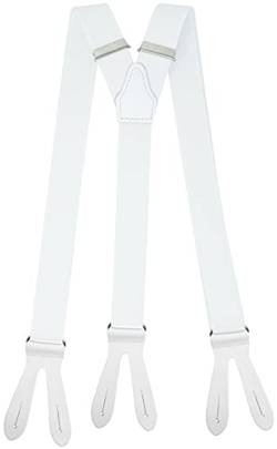 Xeira Hosenträger Weiß mit Weißen Lederriemen zum Knöpfen für Herren und Damen Normale Länge 110 von Xeira
