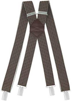 Xeira Hosenträger X Design für Herren und Damen mit 4 soliden Clips und Echt Leder verfügbar in XXXL Länge (Standard Länge, Braun Bordeaux Punkte) von Xeira