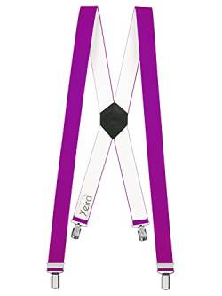 Xeira Hosenträger X Design für Herren und Damen mit 4 soliden Clips und Echt Leder verfügbar in XXXL Länge (Standard Länge, Lila) von Xeira