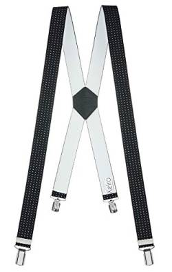 Xeira Hosenträger X Design für Herren und Damen mit 4 soliden Clips und Echt Leder verfügbar in XXXL Länge (Standard Länge, Schwarz Punkte) von Xeira