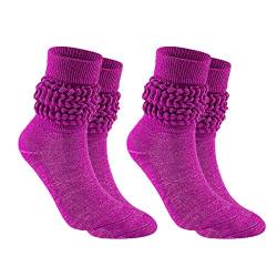 2 Paar Slouch Socken für Damen, weich, extra lang, Slouch Socken, gestrickte Stiefelsocken, warme Baumwolle, Haargummi, Violett, Einheitsgröße von Xhonp