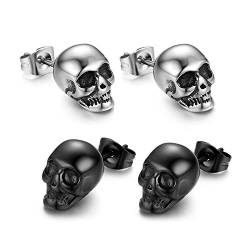 Totenkopf Piercing Ohr Herren Ohrringe Schädel Ohrstecker Edelstahl Hip Hop Punk Jazz Ohr Schmuck für Männer Jungen, Sil（-） von Xhuan