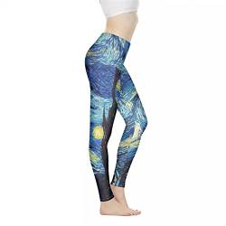 Xhuibop Damen Yogahose Bauchkontrolle Workout Leggings Stretch Fitness Strumpfhose Butt Lifting, Van Gogh Sternennacht, M von Xhuibop