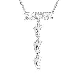 XiXi Namenskette Personalisierte Silber 925 Baby füße Damen Kette mit Wunschnamen Halskette Anhänger mit 5 Namen Gravur Geschenk für Frau Mädchen Jubiläum Ehe Valentinstag Weihnachten (Silber) von XiXi