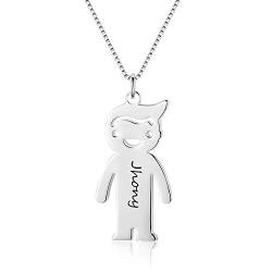 XiXi Namenskette Silber Personalisierte Baby Junge Anhänger Halskette mit Namen für Mutter Personalisiert Halskette mit Gravur Geschenk für Geburtstag Muttertag Weihnachten von XiXi