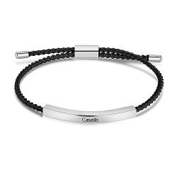 XiXi Personalisierte ID Armband Lederarmband mit Gravur Edelstahl PU Leder Armbänder Armreif Manschette für Herren Damen für Valentinstag Geburtstag (Silber) von XiXi