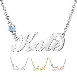 XiXi Personalisierte Namenskette Silber 925 Damen Namen Halskette mit Geburtsstein Gravur Geschenk für Freudin Mutter Tochter (Gelb) von XiXi