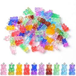 XiYee 60 Stücke Gummibärchen Anhänger, 10 Farben Gummiartig Resin Bär Anhänger, Bär Süßigkeit Anhänger Set für DIY Halskette Armband Schlüsselanhänger Kinder Mädchen von XiYee