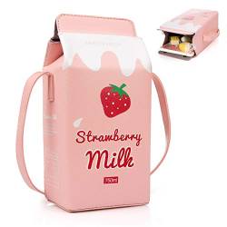 XiYee Kleine Crossbody Tasche, Mädchen PU Leder Geldbörse, Milch Box Brieftasche Persönlichkeit Mini Umhängetasche Handtaschen (PINK) von XiYee