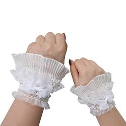 Xiang Ru Damen-Handgelenk-Manschetten mit Rüschen, faltig, abnehmbar, gefältelt, Gothic-Stil, Steampunk-Spitze, für Hochzeit, Party, L: Weiß, Einheitsgröße von Xiang Ru