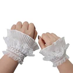 Xiang Ru Frauen geschichtete Handgelenkmanschetten Rüschen Falten Abnehmbare Fake Sleeve Handgelenk Manschetten Gothic Steampunk Spitze Handgelenk Manschette Armband für Hochzeit Party, F: Weiß, One von Xiang Ru