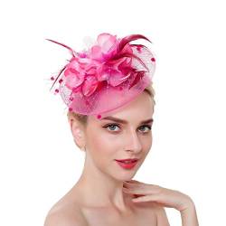 Xiang Ru Hochzeit Fascinator Mesh Stirnband Leinen Feder Hut Haarschmuck für Frauen Rose Rot von Xiang Ru