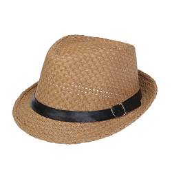 Xiang Ru Trendige Panama-Fedora-Hüte für Männer und Frauen, Unisex, Manhattan, geflochten, Stroh, kurze Krempe, Jazzkappe, Trilby, Strand, Sonnenhut, D: Khaki, Einheitsgröße von Xiang Ru