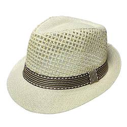 Xiang Ru Trendige Panama Fedora Hüte für Männer und Frauen, Unisex Manhattan Braid Stroh Kurze Krempe Jazz Cap Trilby Strand Sonnenhut, C: hohl beige, Einheitsgröße von Xiang Ru