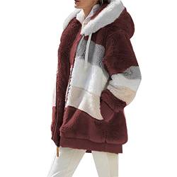 XiaoXIN Mode Frauen Winter Plüsch Mantel Spleißen Mit Kapuze Langarm Reißverschluss Tasche Warme Weiche Jacke von XiaoXIN