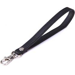 Leder Handschlaufe Handgelenkschlaufe Strap Armbänder für Damen Geldbörsen Brieftasche Schlüssel Schlüsselbund (Schwarz Leder mit Silber Schließe) von Xiazw