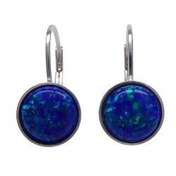 Blaue 8mm Opal Ohrringe mit 925 Sterling Silber Brisuren für Frauen und Mädchen von XieXie
