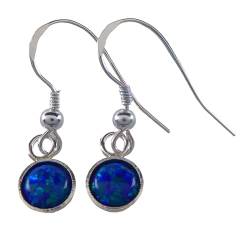 Blaue Lab Opal Ohrringe mit 6mm 925 Sterling Silber Fassung und Ohrhaken Ideal für Empfindliche Ohren von XieXie