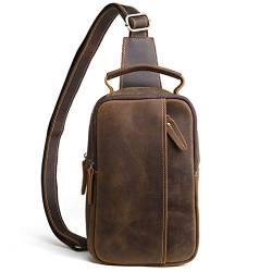 Xieben Vintage Leder Sling Brusttasche Umhängetasche für Männer Frauen Reisen Outdoor Schultertasche Rucksack Daypack Braun von Xieben