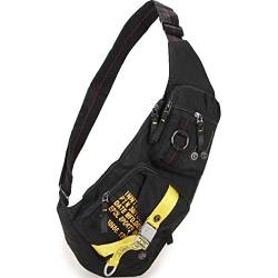 Xieben Vintage Nylon Taktisch Sling Brusttasche Crossbody Pack für Herren Damen Reisen Outdoor Schultertasche Rucksack Daypack Schwarz von Xieben