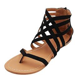 Xiedeai Sommer Schuhe Damen Strandschuhe Sandalen - Mode Pantoletten Flat Ferse Boho Sandalen Zip Back Aushöhlen Riemchensandalen Flip Flop (Schuhe ist Kleiner) von Xiedeai