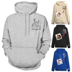 Xihedfd Personalisierter Hoodie Individuelle Sweatshirts mit Foto Namen Kapuzenpullover Porträt aus Bild Geburtstag Männer Frauen von Xihedfd