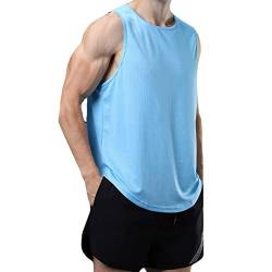 Tops für Herren Tank Top Sport Sommer Tanktop Schnelltrocknendes Muskelshirt Achselshirts Ärmelloses Fitness Shirt,Himmelblau,L von XiinxiGo